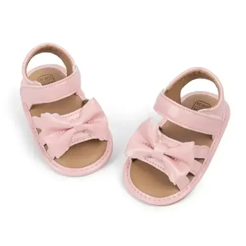 Meckior Baby Toddler Infant Girls PU Leather Soft Open Toe Summer Sandals Flower Princess Flat Shoes 