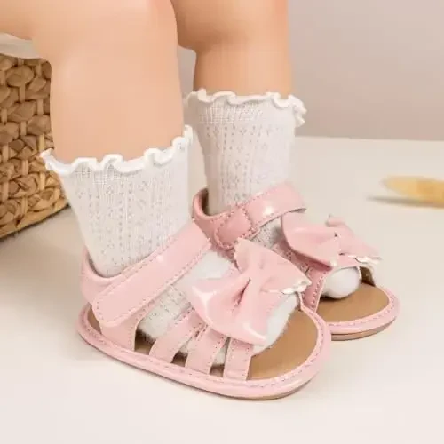 Meckior Baby Toddler Infant Girls PU Leather Soft Open Toe Summer Sandals Flower Princess Flat Shoes - 3