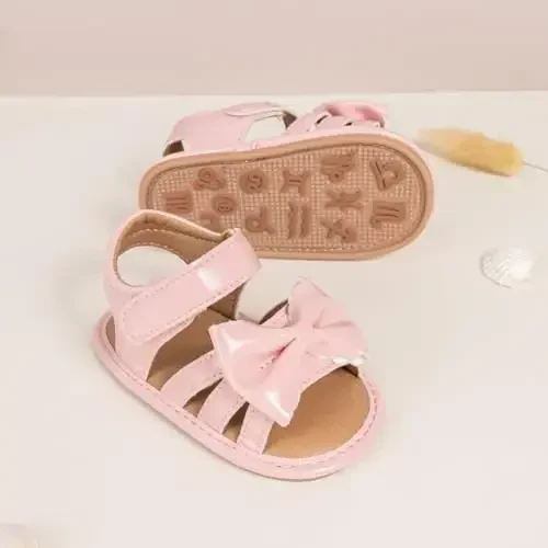 Meckior Baby Toddler Infant Girls PU Leather Soft Open Toe Summer Sandals Flower Princess Flat Shoes - 4