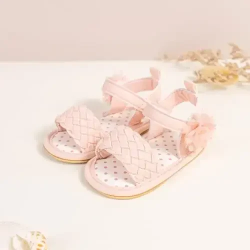 Meckior Baby Toddler Infant Girls PU Leather Soft Open Toe Summer Sandals Flower Princess Flat Shoes - 3
