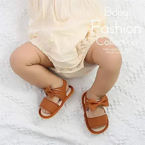 Meckior Baby Toddler Infant Girls PU Leather Soft Open Toe Summer Sandals Flower Princess Flat Shoes - 3