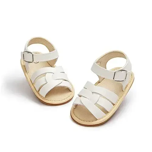 Meckior Baby Toddler Infant Girls PU Leather Soft Open Toe Summer Sandals Flower Princess Flat Shoes 