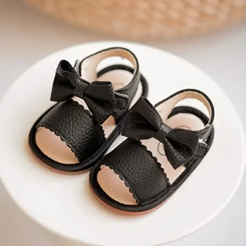 Meckior Baby Toddler Infant Girls PU Leather Soft Open Toe Summer Sandals Flower Princess Flat Shoes - 3
