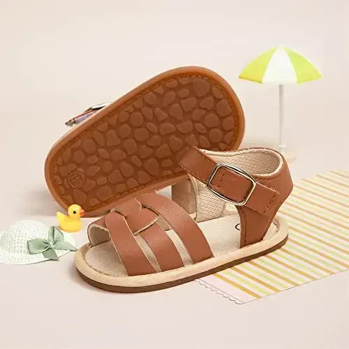 Meckior Baby Toddler Infant Girls PU Leather Soft Open Toe Summer Sandals Flower Princess Flat Shoes - 4