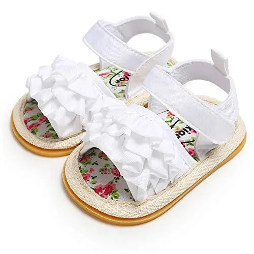 Meckior Baby Toddler Infant Girls PU Leather Soft Open Toe Summer Sandals Flower Princess Flat Shoes - 1