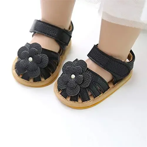 Meckior Baby Toddler Infant Girls PU Leather Soft Open Toe Summer Sandals Flower Princess Flat Shoes - 2