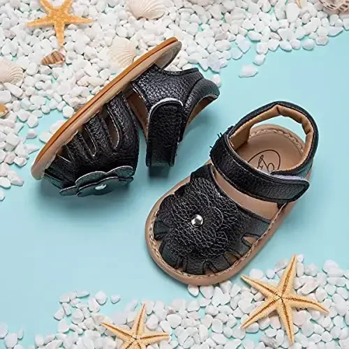 Meckior Baby Toddler Infant Girls PU Leather Soft Open Toe Summer Sandals Flower Princess Flat Shoes - 4