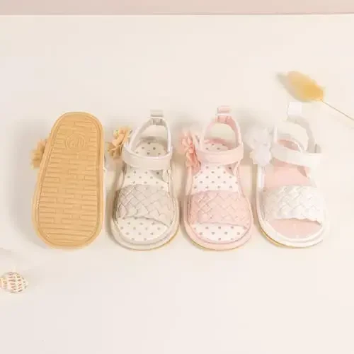 Meckior Baby Toddler Infant Girls PU Leather Soft Open Toe Summer Sandals Flower Princess Flat Shoes - MECKIOR (1)