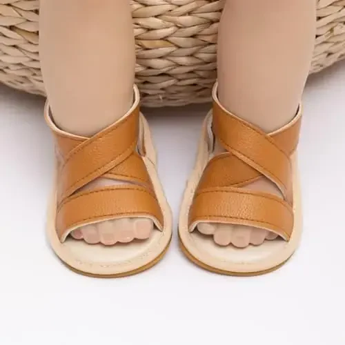 Meckior Baby Toddler Infant Girls PU Leather Soft Open Toe Summer Sandals Flower Princess Flat Shoes - 3