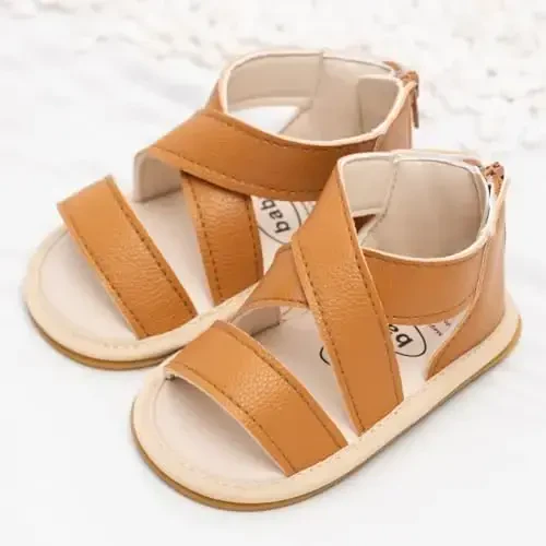 Meckior Baby Toddler Infant Girls PU Leather Soft Open Toe Summer Sandals Flower Princess Flat Shoes - 4