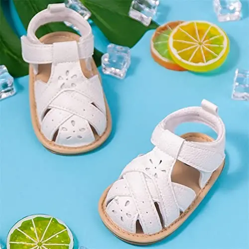 Meckior Baby Toddler Infant Girls PU Leather Soft Open Toe Summer Sandals Flower Princess Flat Shoes - 4