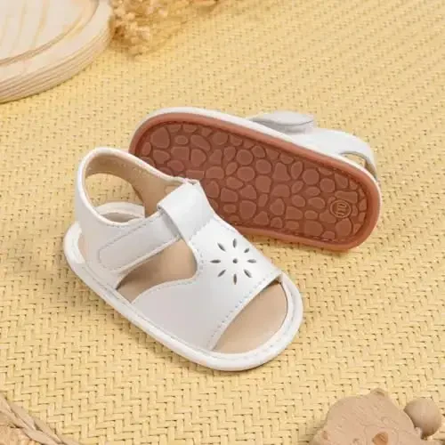 Meckior Baby Toddler Infant Girls PU Leather Soft Open Toe Summer Sandals Flower Princess Flat Shoes - 4