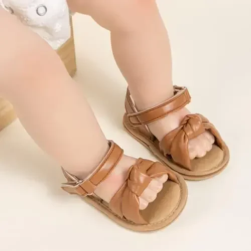 Meckior Baby Toddler Infant Girls PU Leather Soft Open Toe Summer Sandals Flower Princess Flat Shoes - 3