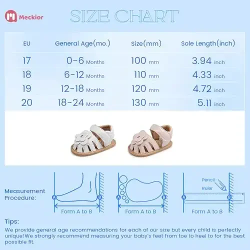 Meckior Baby Toddler Infant Girls PU Leather Soft Open Toe Summer Sandals Flower Princess Flat Shoes - 6