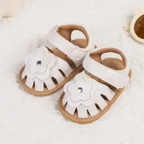 Meckior Baby Toddler Infant Girls PU Leather Soft Open Toe Summer Sandals Flower Princess Flat Shoes - 3