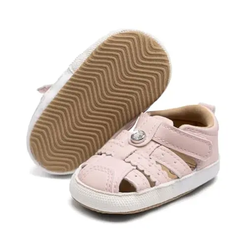 Meckior Baby Toddler Infant Girls PU Leather Soft Open Toe Summer Sandals Flower Princess Flat Shoes - MECKIOR