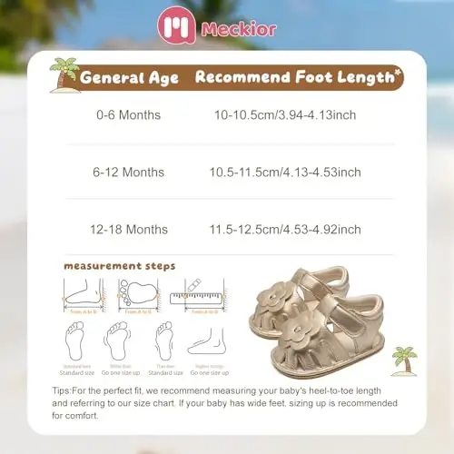 Meckior Baby Toddler Infant Girls PU Leather Soft Open Toe Summer Sandals Flower Princess Flat Shoes - 3