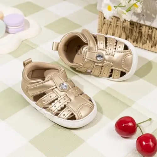 Meckior Baby Toddler Infant Girls PU Leather Soft Open Toe Summer Sandals Flower Princess Flat Shoes - MECKIOR (1)