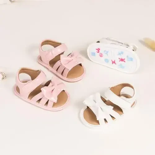 Meckior Baby Toddler Infant Girls PU Teri Yumshoq Ochiq Barmoqli Yozgi Sandallar Gul Princess Yassi Poyabzal - 2