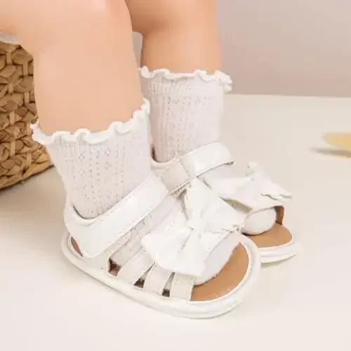Meckior Baby Toddler Infant Girls PU Teri Yumshoq Ochiq Barmoqli Yozgi Sandallar Gul Princess Yassi Poyabzal - 3
