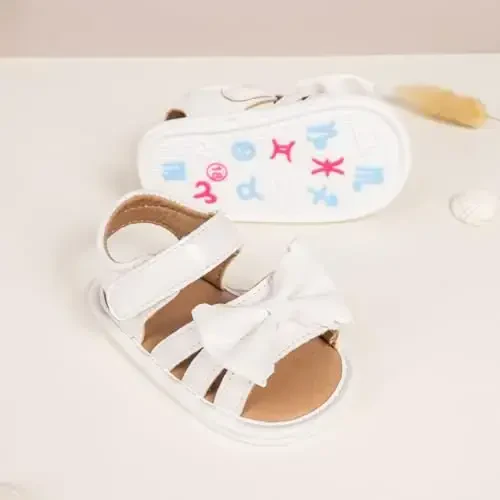 Meckior Baby Toddler Infant Girls PU Teri Yumshoq Ochiq Barmoqli Yozgi Sandallar Gul Princess Yassi Poyabzal - 4