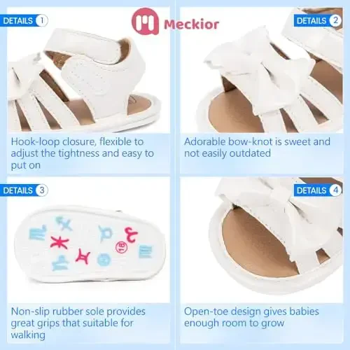 Meckior Baby Toddler Infant Girls PU Teri Yumshoq Ochiq Barmoqli Yozgi Sandallar Gul Princess Yassi Poyabzal - 5