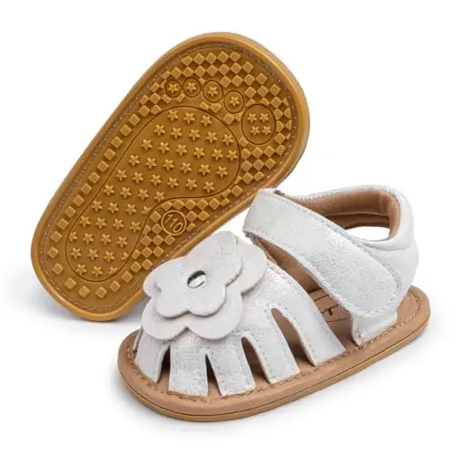 Meckior Baby Toddler Infant Qizlar PU Charm teri Yumshoq Ochiq Barmoqli Yozgi Sandallar Gul Princess Tekis Poyabzal - 1