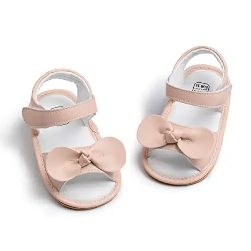 Meckior Baby Toddler Infant Qizlar PU Charm teri Yumshoq Ochiq Barmoqli Yozgi Sandallar Gul Princess Yassi Poyabzal 