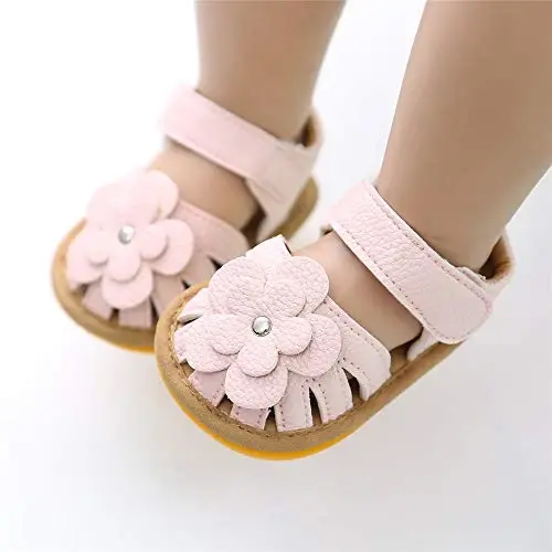 Meckior Baby Toddler Infant Qizlar PU Charm Teri Yumshoq Ochiq Barmoqli Yozgi Sandallar Gul Princessi Tekis Poyabzal - 3