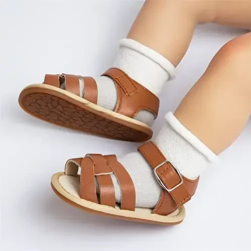 Meckior Baby Toddler Infant Qizlar PU Charm Teri Yumshoq Ochiq Barmoqli Yozgi Sandallar Gul Princessi Tekis Poyabzal - 3