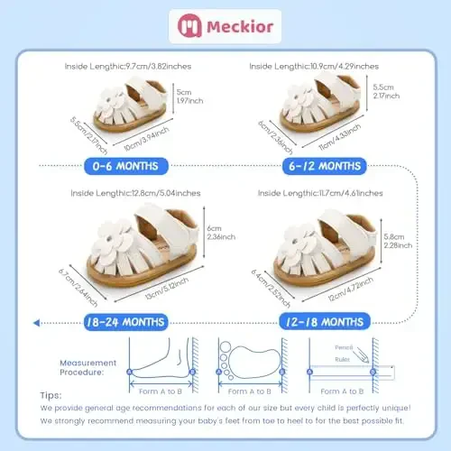 Meckior Baby Toddler Infant Qizlar PU Charm Teri Yumshoq Ochiq Oyoq Yozgi Sandallar Gul malika tekis poyabzal - 6