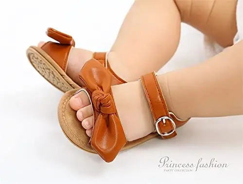Meckior Baby Toddler Infant Qizlar PU Charm Teri Yumshoq Ochiq Oyoq Yozgi Sandallar Gul Princess Tekis Poyabzal - 2