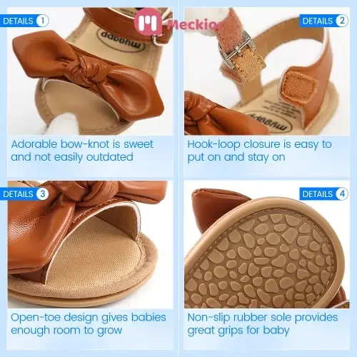 Meckior Baby Toddler Infant Qizlar PU Charm Teri Yumshoq Ochiq Oyoq Yozgi Sandallar Gul Princess Tekis Poyabzal - 5