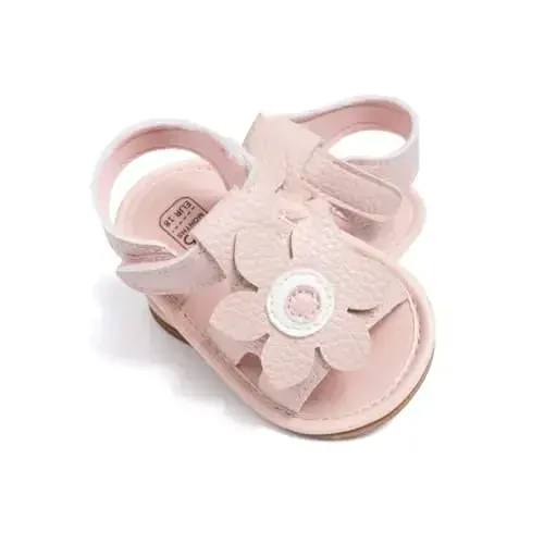 Meckior Baby Toddler Infant Qizlar PU Charm Teri Yumshoq Ochiq Oyoq Yozgi Sandallar Gul Princess Tekis Poyabzal - 1