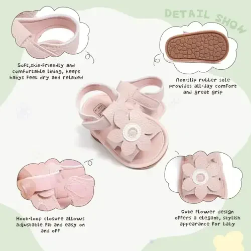 Meckior Baby Toddler Infant Qizlar PU Charm Teri Yumshoq Ochiq Oyoq Yozgi Sandallar Gul Princess Tekis Poyabzal - 5