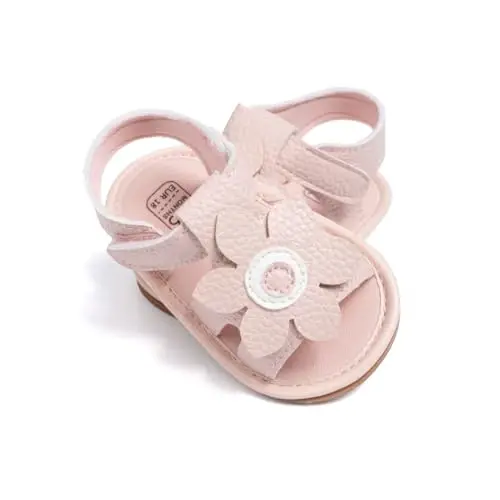 Meckior Baby Toddler Infant Qizlar PU Charm Teri Yumshoq Ochiq Oyoq Yozgi Sandallar Gul Princess Tekis Poyabzal 