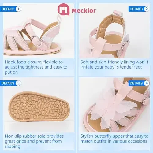 Meckior Baby Toddler Infant Qizlar PU Charm Teri Yumshoq Ochiq Oyoq Yozgi Sandallar Gul Princess Yassi Poyabzal - 5