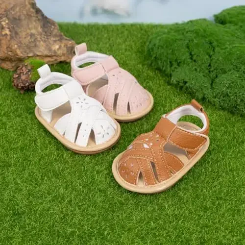 Meckior Baby Toddler Infant Qizlar PU Charm Teri Yumshoq Ochiq Oyoqli Yozgi Sandallar Gul Princess Tekis Poyabzal - 2