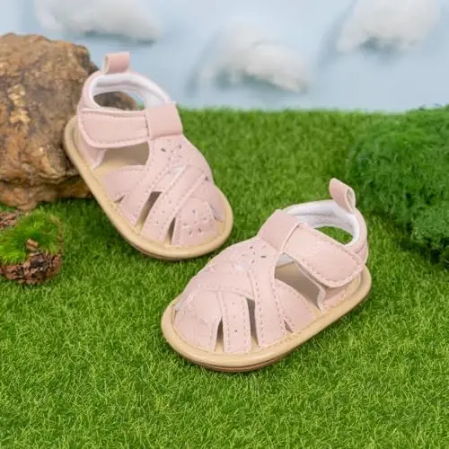 Meckior Baby Toddler Infant Qizlar PU Charm Teri Yumshoq Ochiq Oyoqli Yozgi Sandallar Gul Princess Tekis Poyabzal - 3
