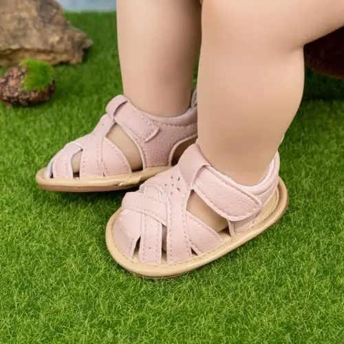 Meckior Baby Toddler Infant Qizlar PU Charm Teri Yumshoq Ochiq Oyoqli Yozgi Sandallar Gul Princess Tekis Poyabzal - 4
