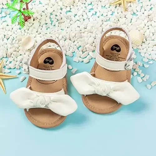 Meckior Baby Toddler Infant Qizlar PU Charm Teri Yumshoq Ochiq Oyoqli Yozgi Sandallar Gul Princess Yassi Poyabzal - 4