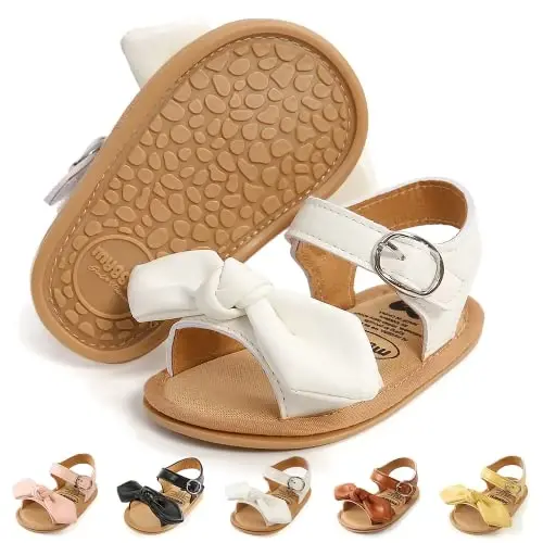 Meckior Baby Toddler Infant Qizlar PU Charm Teri Yumshoq Ochiq Oyoqli Yozgi Sandallar Gul Princess Yassi Poyabzal 