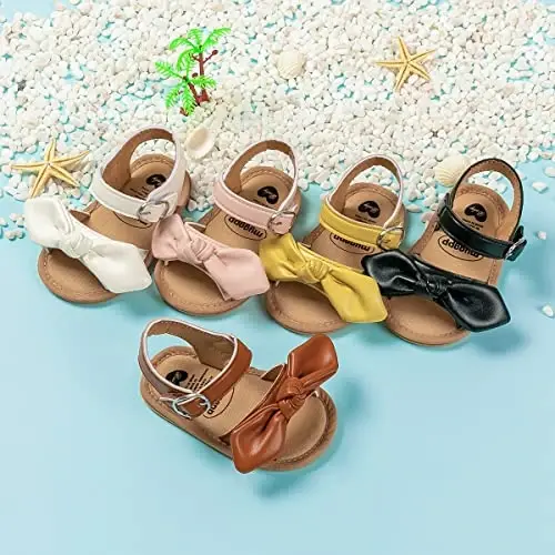 Meckior Baby Toddler Infant Qizlar PU Charm Teri Yumshoq Ochiq Oyoqli Yozgi Sandallar Gul Princess Yassi Poyabzal - 3