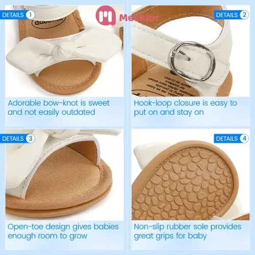Meckior Baby Toddler Infant Qizlar PU Charm Teri Yumshoq Ochiq Oyoqli Yozgi Sandallar Gul Princess Yassi Poyabzal - 5
