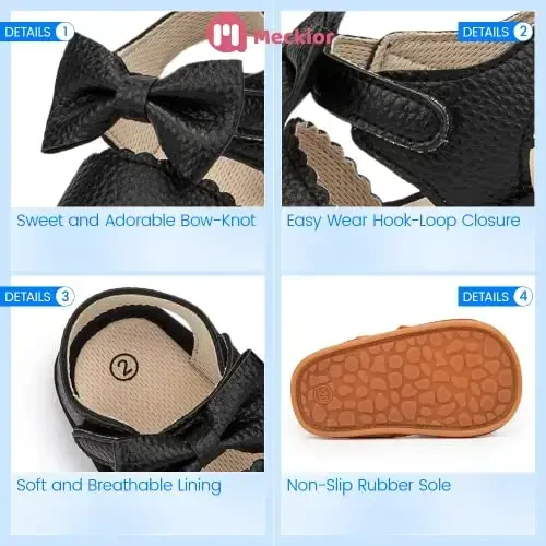 Meckior Baby Toddler Infant Qizlar PU Charm teri Yumshoq Ochiq Oyoqli Yozgi Sandallar Gul Princess Yassi Poyabzal - 5