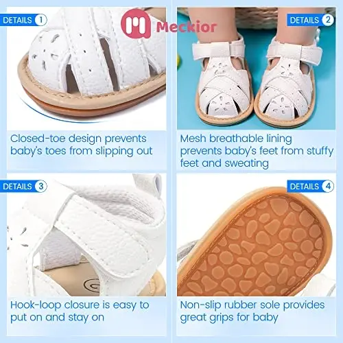 Meckior Baby Toddler Infant Qizlar PU Charm Teri Yumshoq Ochiq Oyoqli Yozgi Sandallar Gul Princess Yassi Poyabzal - 5