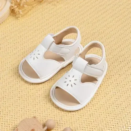 Meckior Baby Toddler Infant Qizlar PU Charm Teri Yumshoq Ochiq Oyoqli Yozgi Sandallar Gul Princess Yassi Poyabzal - 3