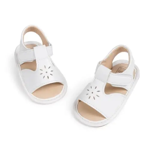 Meckior Baby Toddler Infant Qizlar PU Charm Teri Yumshoq Ochiq Oyoqli Yozgi Sandallar Gul Princess Yassi Poyabzal - 1