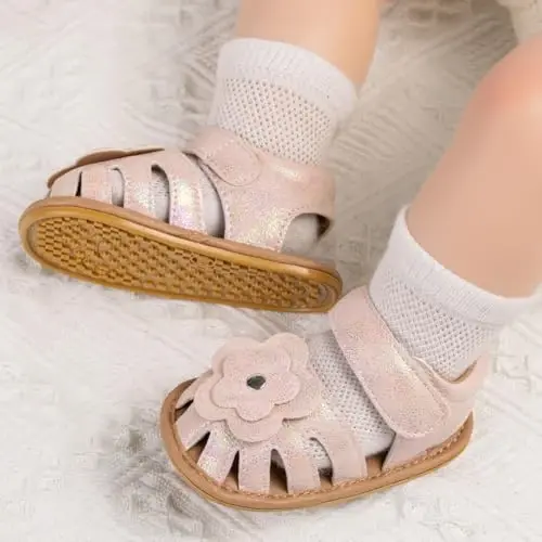 Meckior Baby Toddler Infant Qizlar PU Charm Teri Yumshoq Ochiq Oyoqli Yozgi Sandallar Gul Princess Yassi Poyabzal - MECKIOR (1)