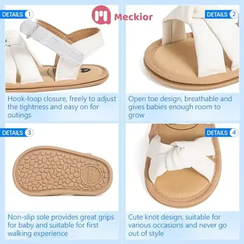 Meckior Baby Toddler Infant Qizlar PU Charm teri Yumshoq Ochiq Oyoqli Yozgi Sandallar Gul Princessi Yassi Poyabzal - 5